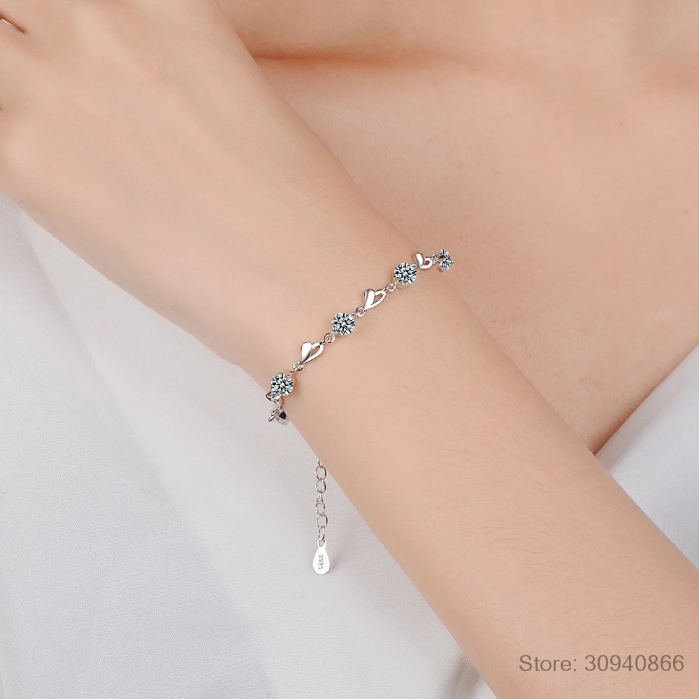 D VVS1 All Moissanite Heart Bracelet Necklace 925 Sterling Silver Prom Party Fine Jewelry with GRA Bracelets for Women