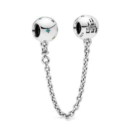 Silver 925 Sparkling Clear Sparkle Bow Stars Safety Chain Charm Bead Fit Original Pendant DIY Jewelry For Women