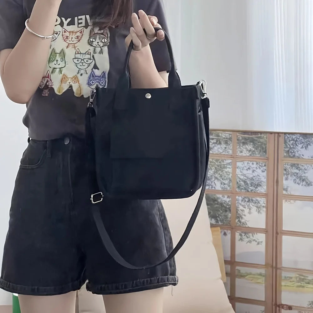 Small Canvas Tote Bag with Pockets Crossbody Bags for Women Cute Shoulder Purse Handbags Lunch Bag for Office Work - Madeinsea©