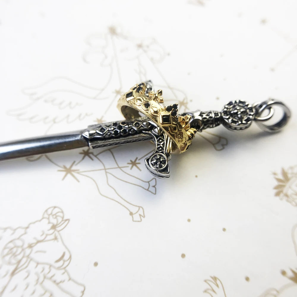 Large Sword With Crown Pendant Fashion Vintage Jewelry Europe 925 Sterling Silver Gift For Woman & Men - Madeinsea©