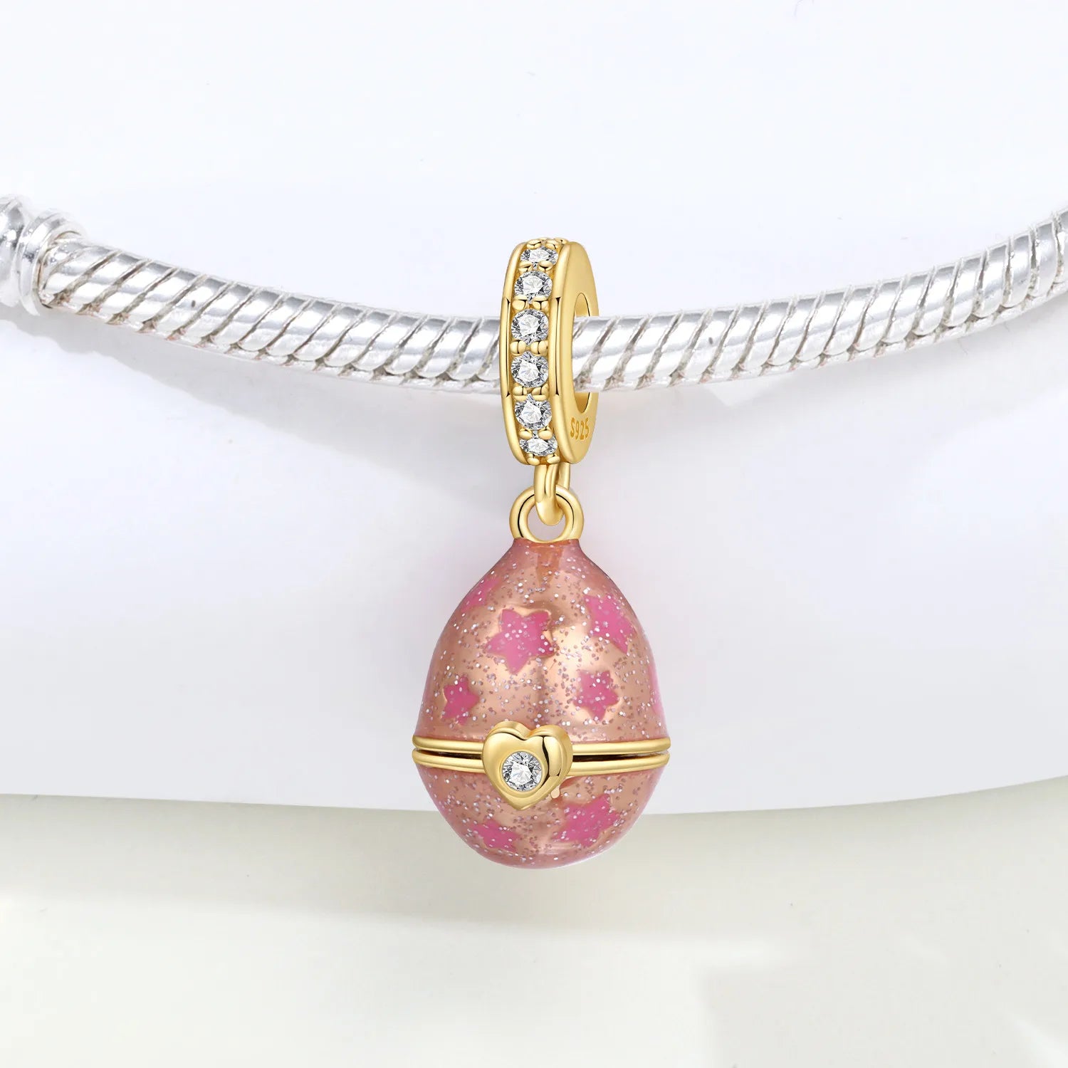 PANPOKI 925 Sterling Silver Pink Easter Love Egg Beads Original Pendants Bracelet Charm Jewelry Party DIY Trendy Gifts
