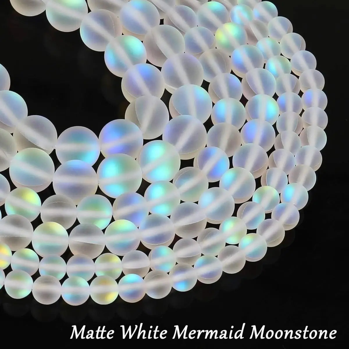 Matte White Aurora Crystal Glass Beads, 6/8/10MM Frosted Glitter Shining Mermaid Round Loose Beads, Rainbow Holographic - Madeinsea©
