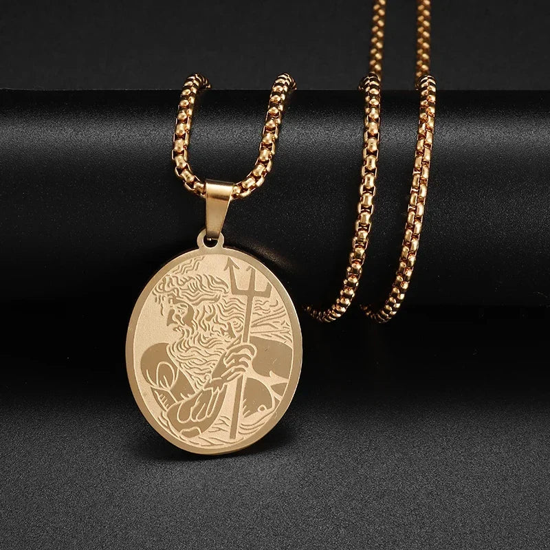 Retro Neptune Poseidon Trident Necklace Ukraine National Emblem Pendant Men\\\\\\'s Fashion Cool Trendy Jewelry Accessories