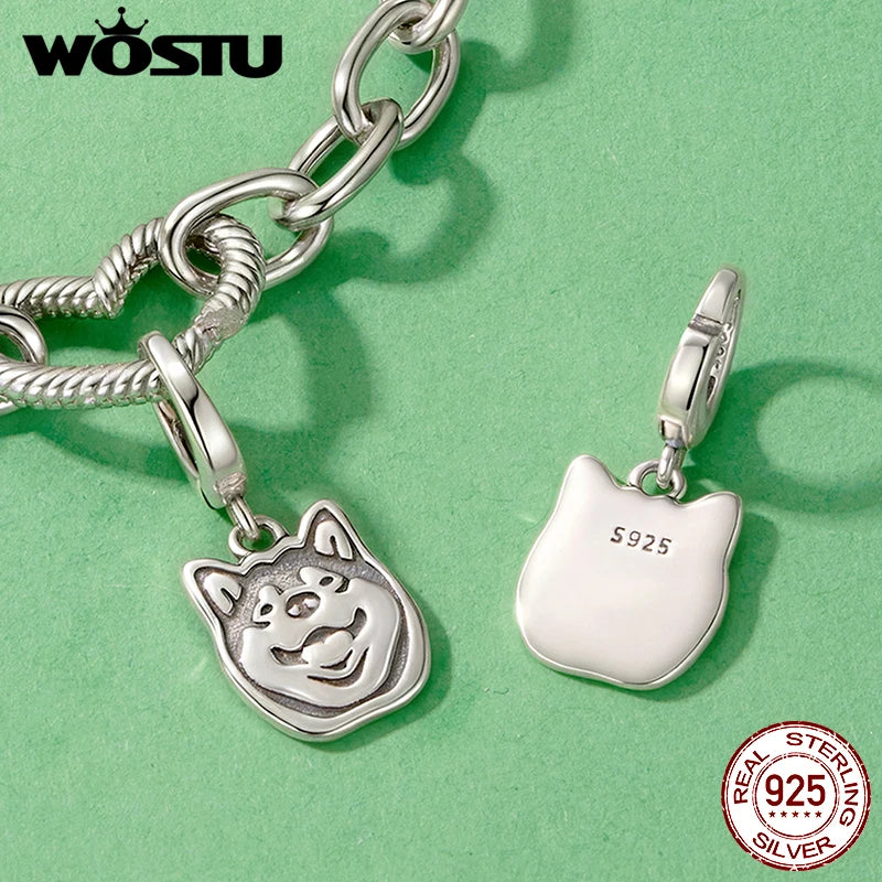 WOSTU Breloques en argent sterling 925 représentant un chien - Pendentif mignon avec fermoir animal - Idéal pour la création de bracelets et colliers - Cadeau parfait pour les amoureux des animaux