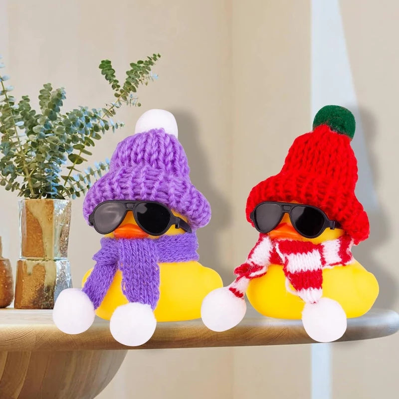 Rubber Duck Car Ornaments Winter Duck Car Dashboard Decorations for Christmas Decor and Home Decorations with Mini Hat Scarf
