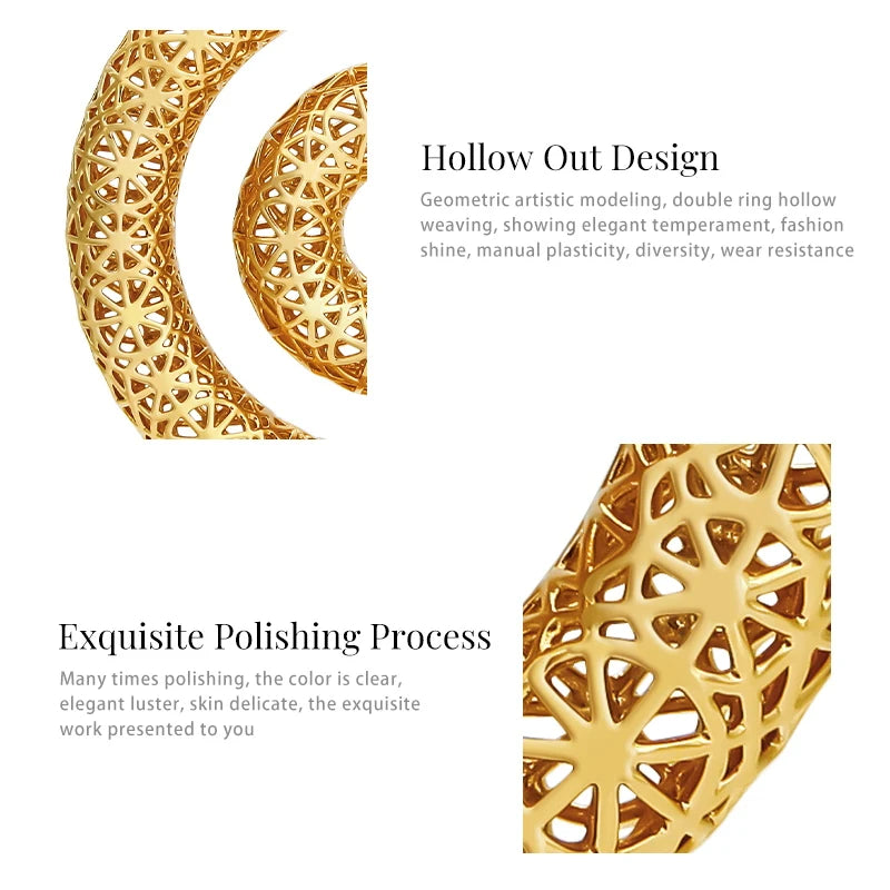 IVOG Bicyclic Ring Hollowed Out Drop Earrings For Women Brass Gold Color Earrings Fashion Luck Jewelry official-website