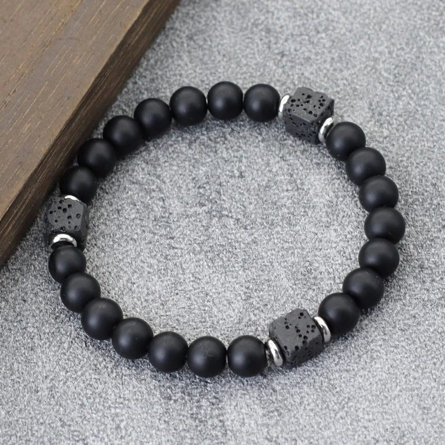 Neues 2-teiliges Herren-Schmuckset: 48 cm lange Choker-Halskette, 8 mm großes Armband mit Lava-Onyx-Obsidian-Perlen, Meditations- und Heilschmuck für Herren