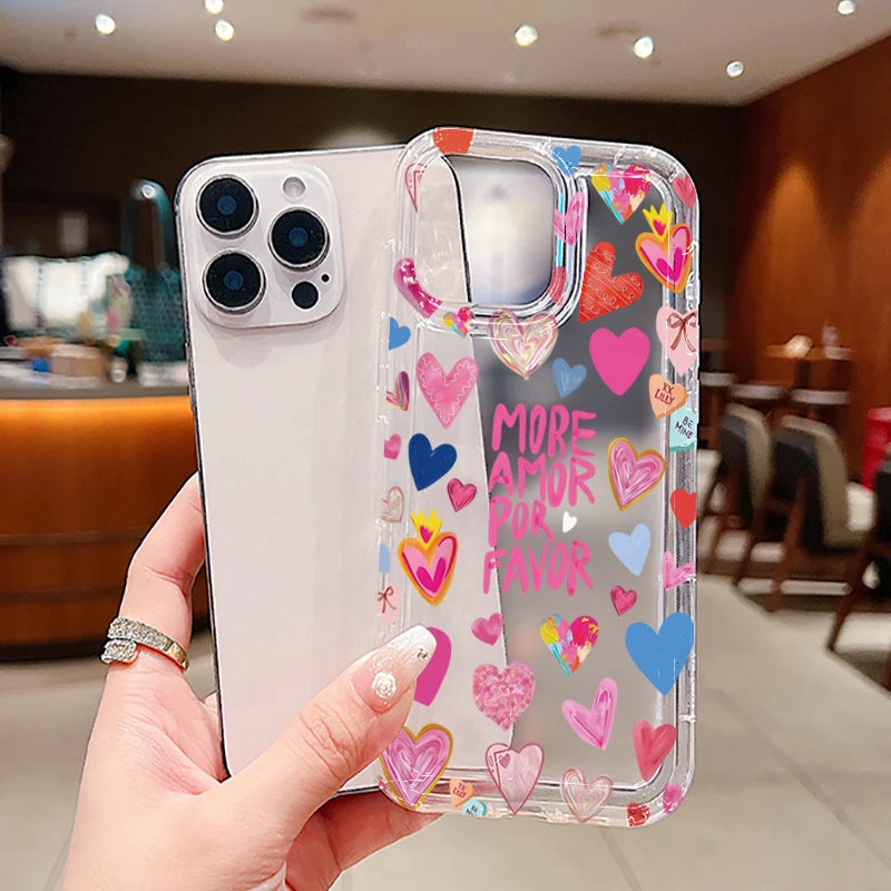 Phone Case For iPhone 17 Air 16 15 14 13 12 11 Pro Max 16E 7 8 15 16 Plus Different Heart Print Clear Soft Silicone Cover