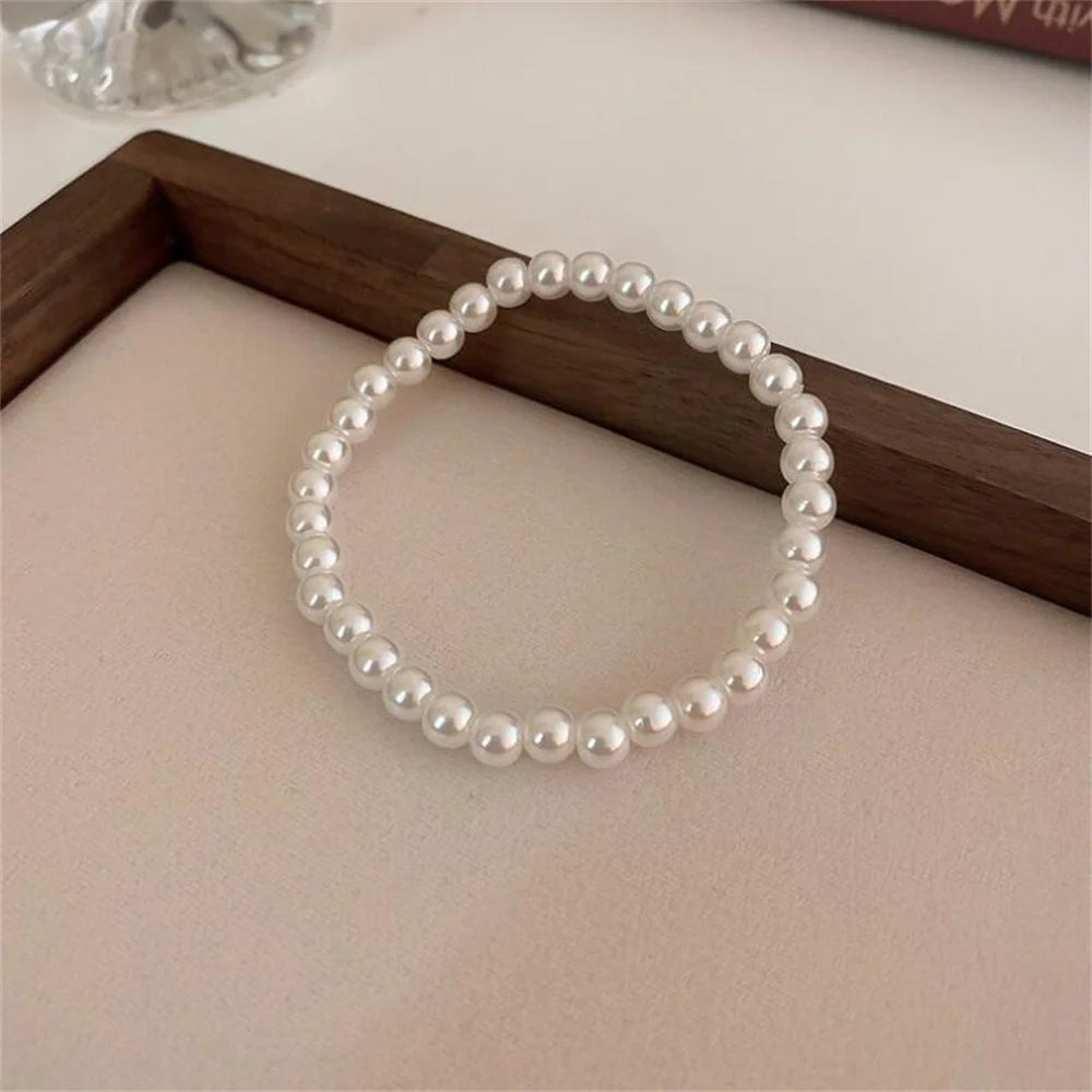 Simple Retro Imitation Pearls Bracelet For Women Stretch Acrylic Bead Men Bracelet Fashion Party Jewelry Pearl Wristband Gift