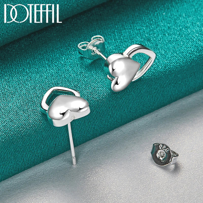 DOTEFFIL 925 Sterling Silver Heart Stud Earrings For Woman Wedding Engagement Fashion Party Charm Jewelry