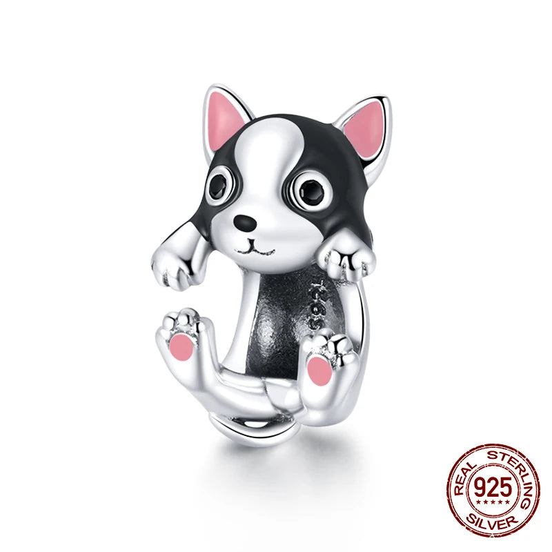 WOSTU 100% 925 Sterling Silver Cute Kitty Black Cat Charms Animal Bead for Women Fit Original DIY Bracelet Necklace Jewelry Gift