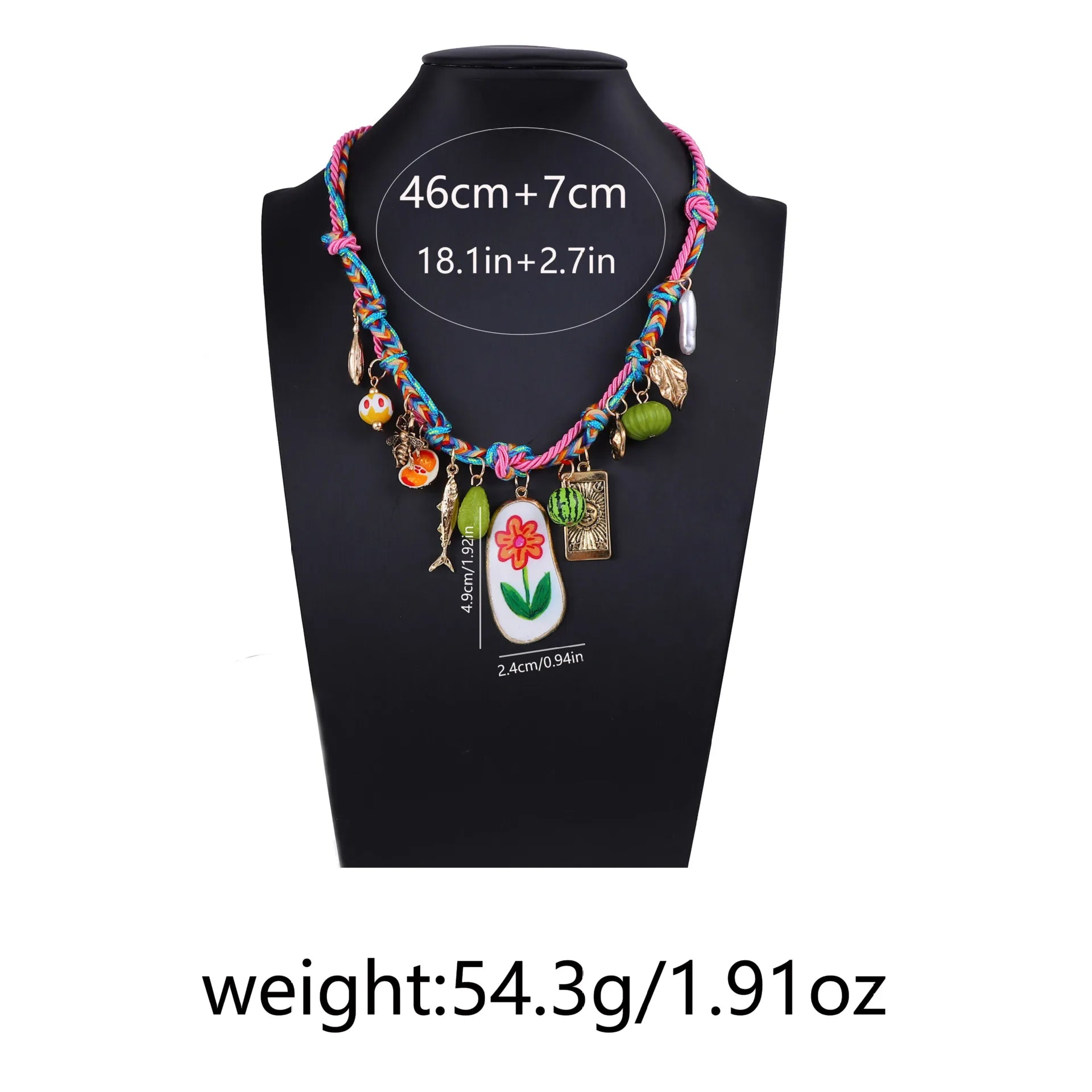 Summer Colored Hand Woven Rope Alloy Flower Fruit Pendant Necklace