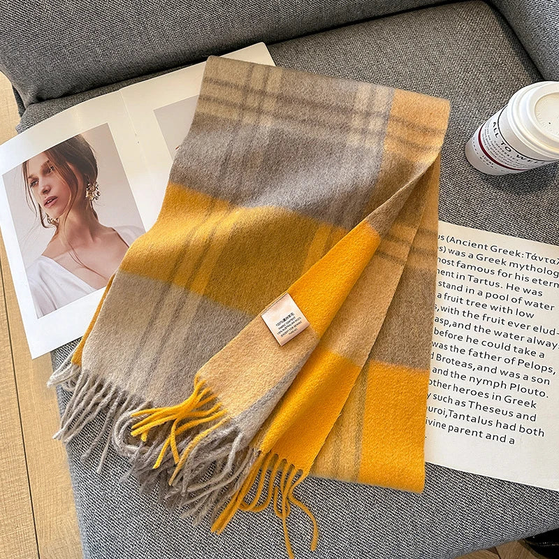 100% Wool Winter Scarf for Women Long Warm Cashmere Scarves Hijab Solid Lady Shawl Wrap Female Pashmina Bandana Head Scarves