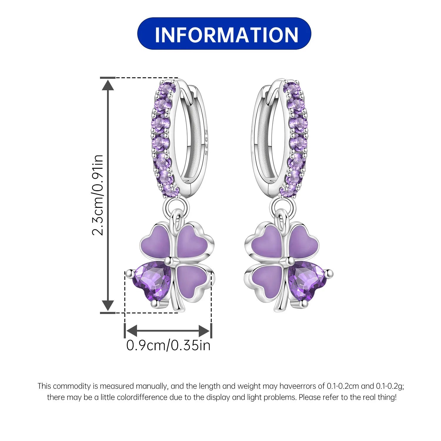 PANPOKI 925 Sterling Silver Purple Zircon Four-leaf Clover Drop Earrings Women Earrings Charm Trend Versatile Jewelry Gifts