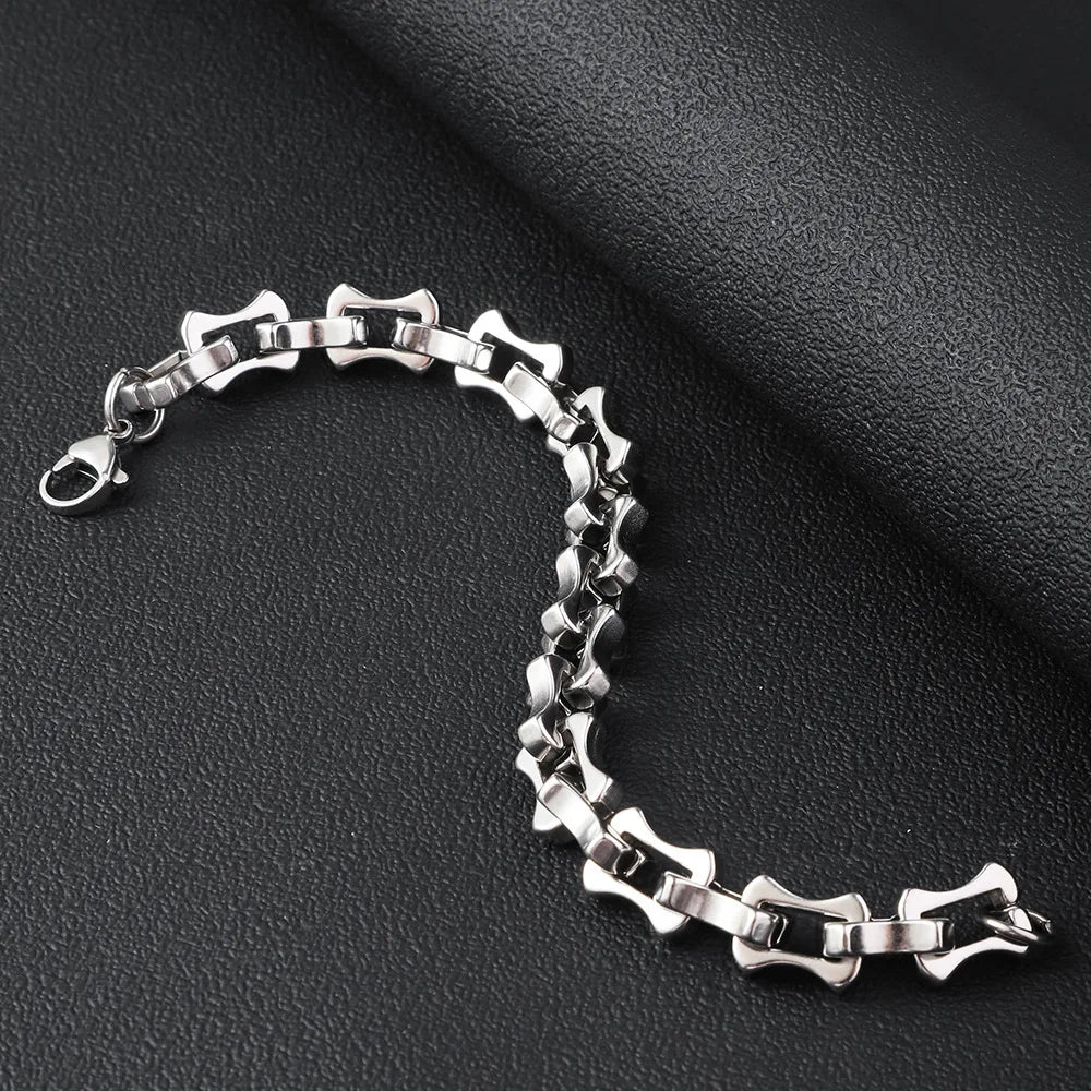MKENDN Locomotive Retro Oxidized Black 11MM Keel Chain Link Men Trapezoidal Buckle Bracelet Steel Heavy Motorcycle Jewelry