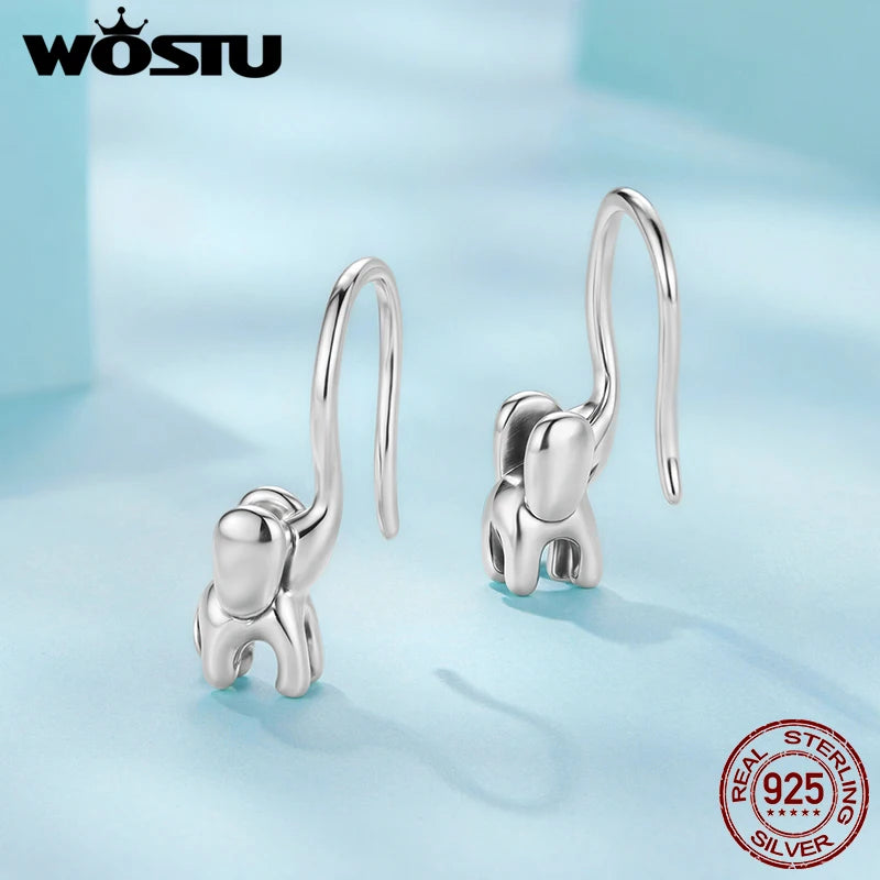 WOSTU Solid 925 Sterling Silver Zoo Elephant Dangle Drop Earrings lovely Animal Hook Earring Girl Birthday Party Holiday Gift