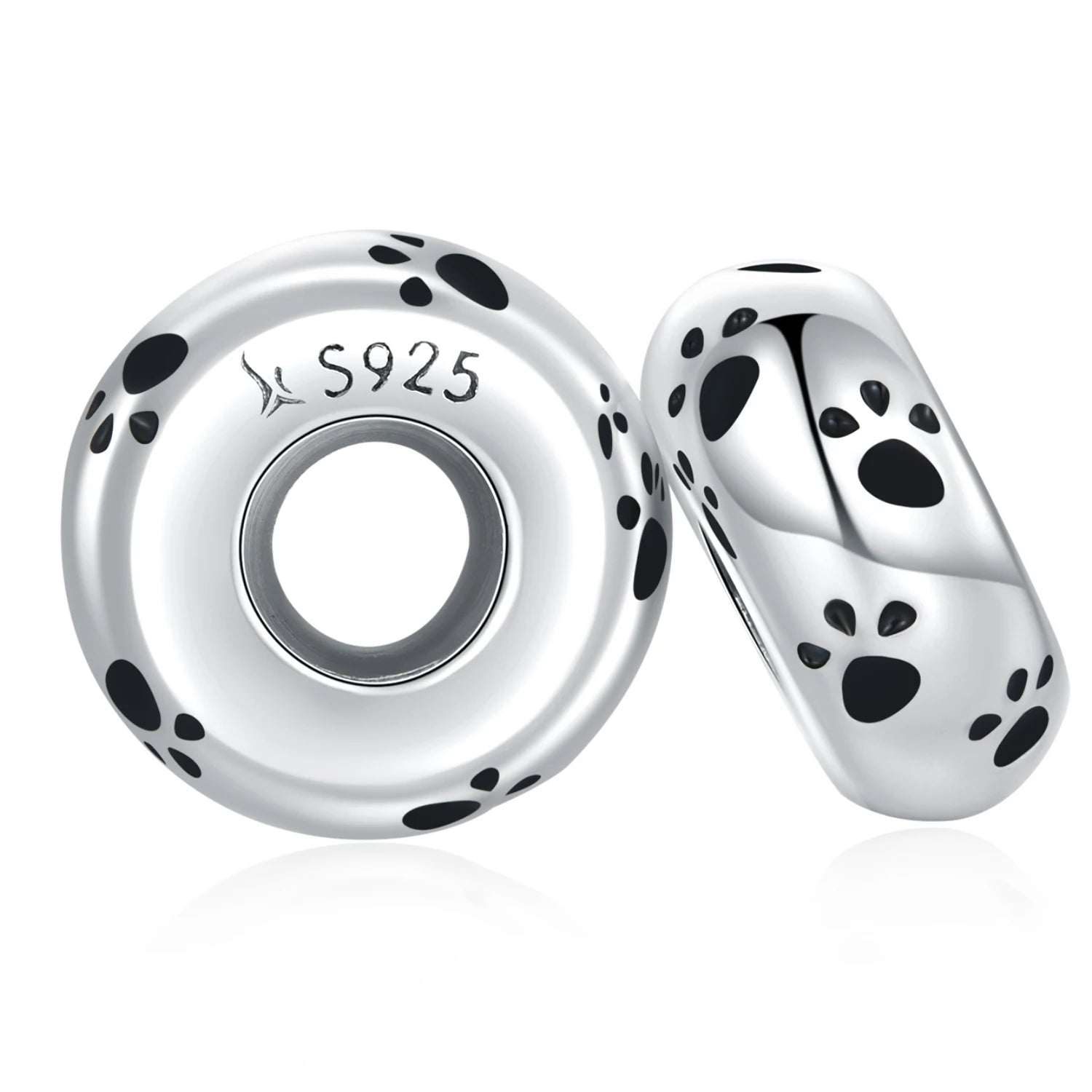 WOSTU 925 Sterling Silver Pet Paw Print Silicone Beads Lovely Cat Spacer Bead Fit Original Bracelet Gift For Pet Lover Family