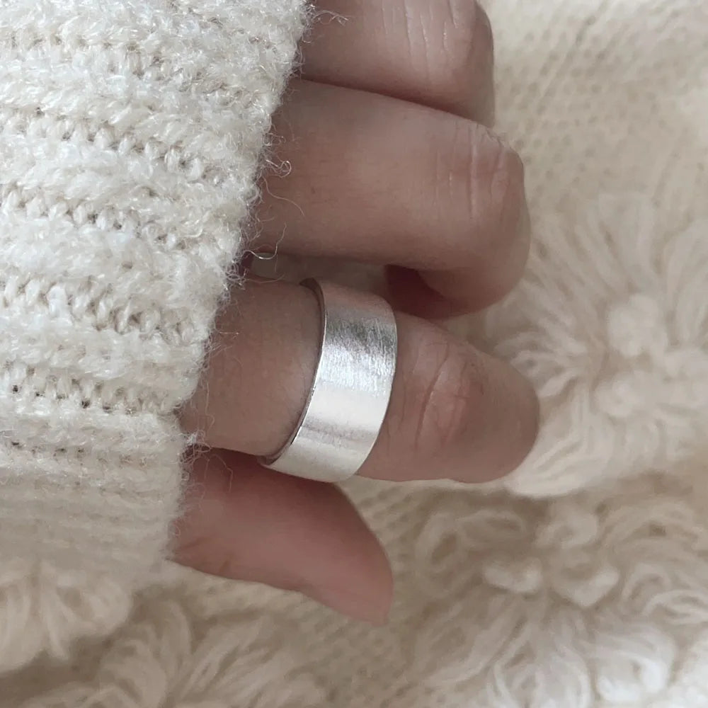 BF CLUB 925 Sterling Silver Rings For Women Simple Finger Open Vintage Handmade Wide Smooth Ring Allergy For Party Birthday Gift