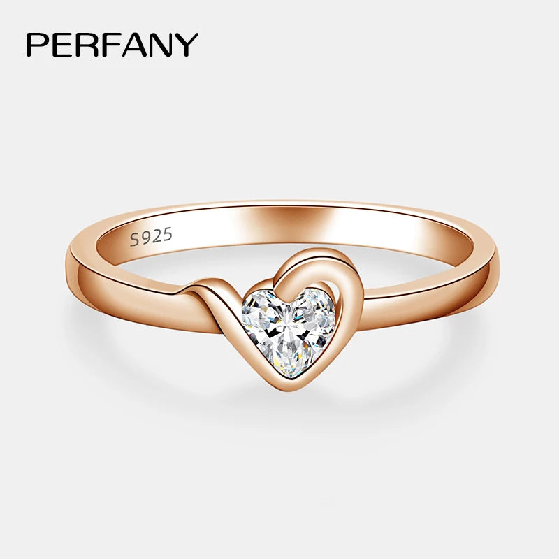 PERFANY 0.3CT Heart Cut Moissanite Ring for Women S925 Pure Silver Plated 18K Rose Gold laboratory diamond wedding jewelry