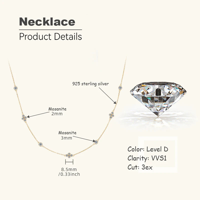 OXTAO 3mm Moissanite Necklaces For Women Fashion Collarbone Chain 925 Sterling Silver Girlfriend Birthday Fine Jewelry Gift