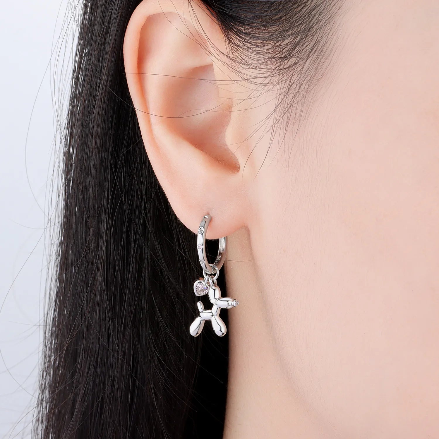 PANPOKI 925 Sterling Silver Pink Heart Balloon Dog Drop Earrings Women Earrings Birthday Party Fashion Jewelry Original Gifts