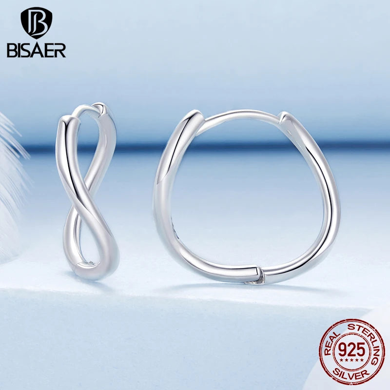 BISAER 925 Sterling Silver Minimalist Waves Hoop Earrings Simple Irregular Geometry Ear Hooks for OL Women Party Fine Jewelry