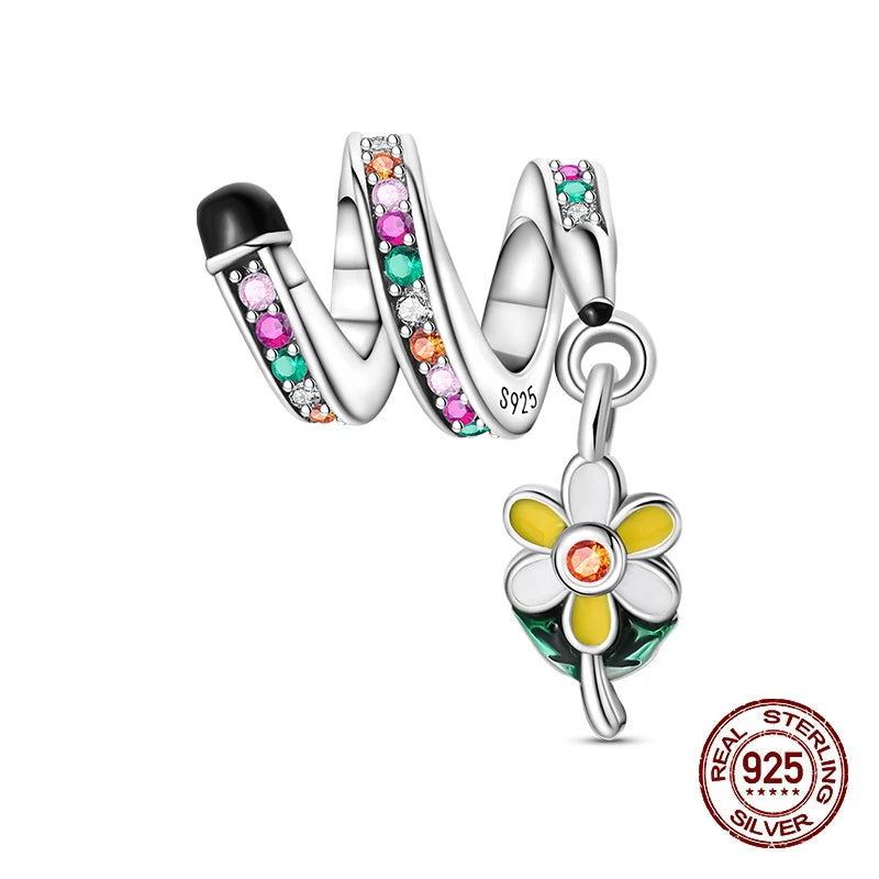 Original 925 Sterling Silver Charms Beads Graduation Season College Entrance Bachelor's Cap Pendant for Bracelet Charm Jewelry