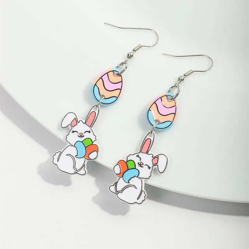 Lovely Acrylic Carrot Rabbit Pendant Earrings for Women Girls Creative Cartoon Easter Egg Bunny Dangle Earring Holiday Jewelry