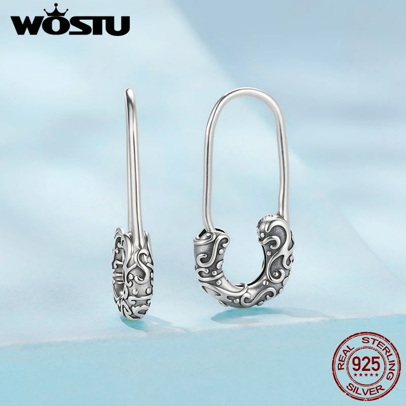 WOSTU 925 Sterling Silver Vintage Punk Paper Clip Hoop Earrings For Women Daily Wear Jewelry Party Gift Accessories CQE1913