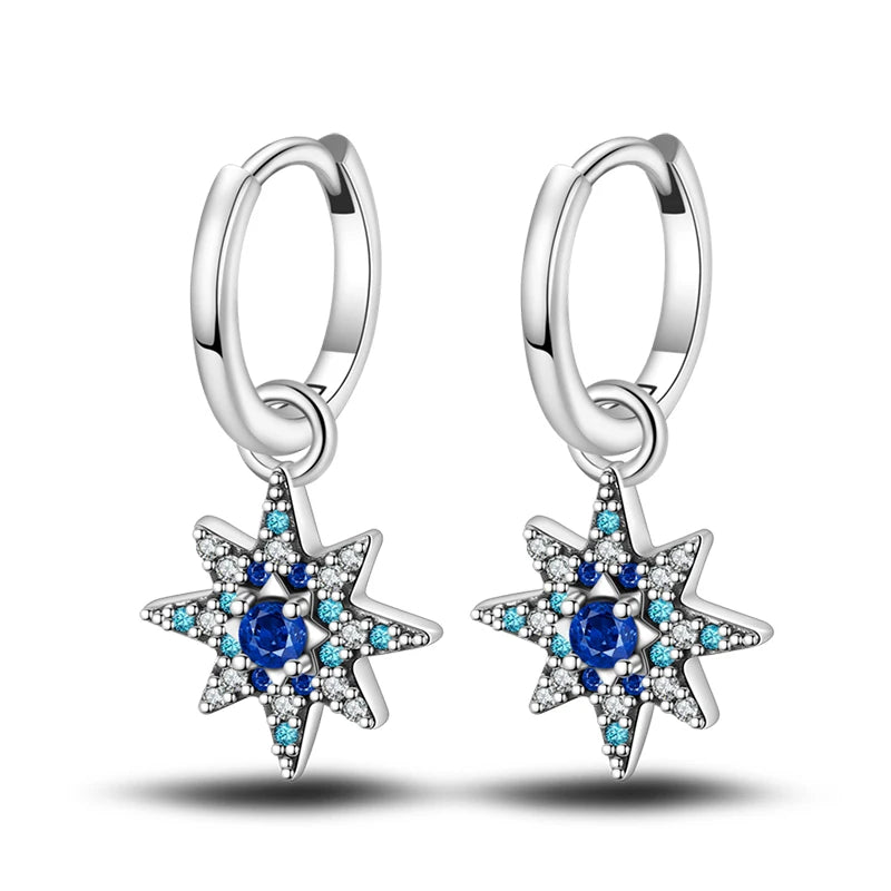Fashion 925 Silver Earring Blue Zircon Star Moon Butterfly Irregularity Earrings For Woman Fine Engagement Birthday Jewelry Gift