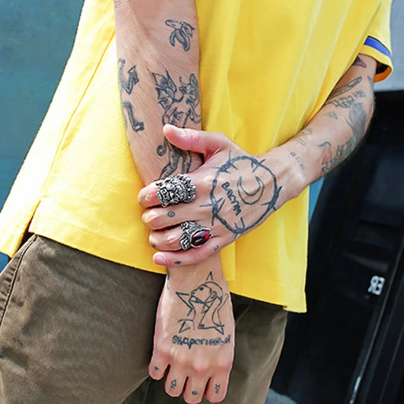 Retro Mahakala Large Ring For Men Street Punk Gothic Rock Hiphop Adjustable Open Ring Handmade Jewelry Biker Accessories Gift