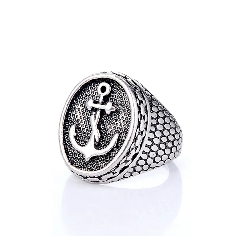 Retro Anchor Navy Marine Large Ring For Men Silver Color Punk Gothic Rock Hiphop Ring Pirate Biker Accessories Designer Jewelry
