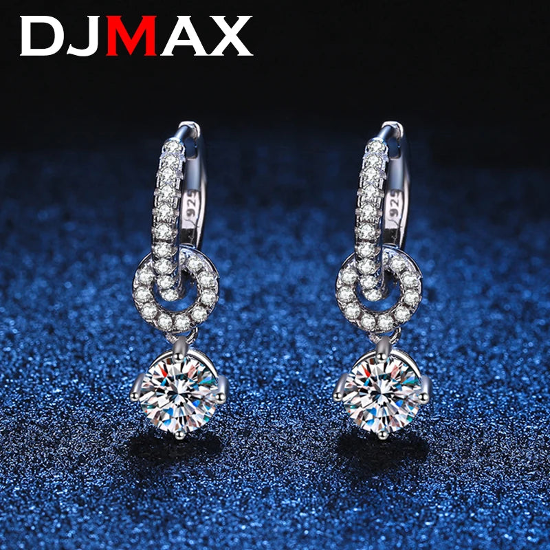 DJMAX 1ct White Gold Plated Moissanite Drop Earring for Women Sparkling Wedding Jewelry 100% 925 Solid Silver Earring Wholesale