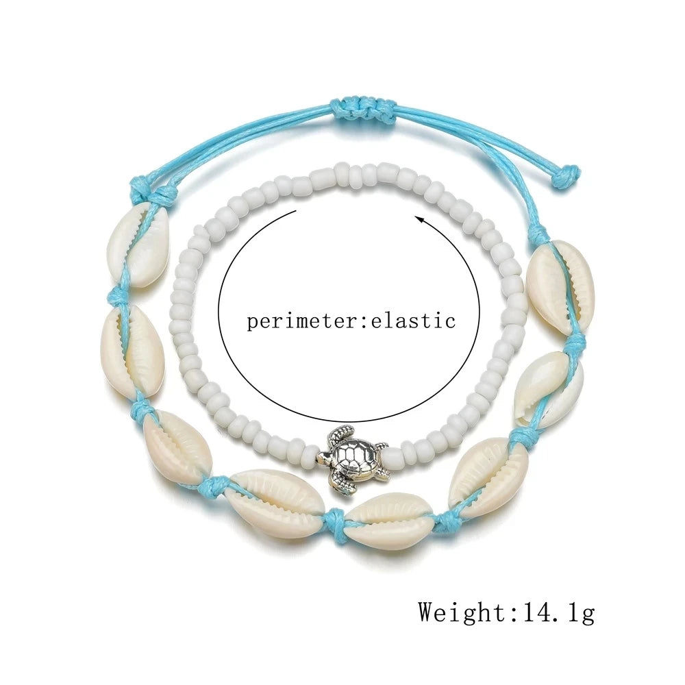Sommer Ozean Strand Fußkettchen Böhmische Retro Shell Schildkröte Perlen Handgemachte Fußkettchen &amp; Armband 2024 Neue Bein Schmuck Geschenk
