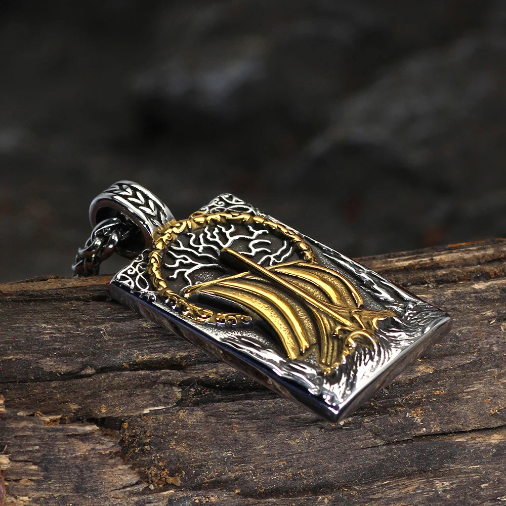 MKENDN Nordic Viking Pirate Ship Pendant Necklace for Men Vintage Stainless Steel Chain Necklace Male Jewelry Amulet Talisman