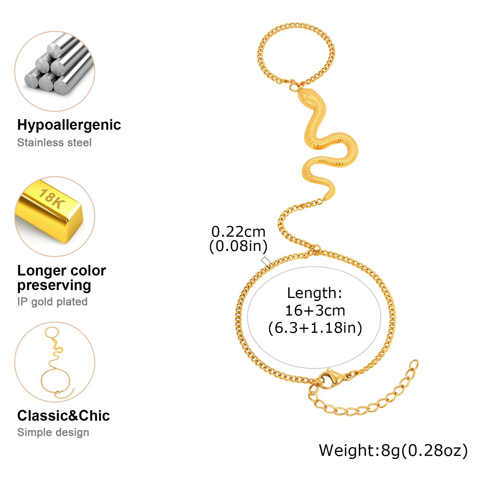 Bracelet Vnox en forme de serpent pour femme, ensemble bracelet et boucles d'oreilles tendance en acier inoxydable, bijou à breloques style gothique exagéré
