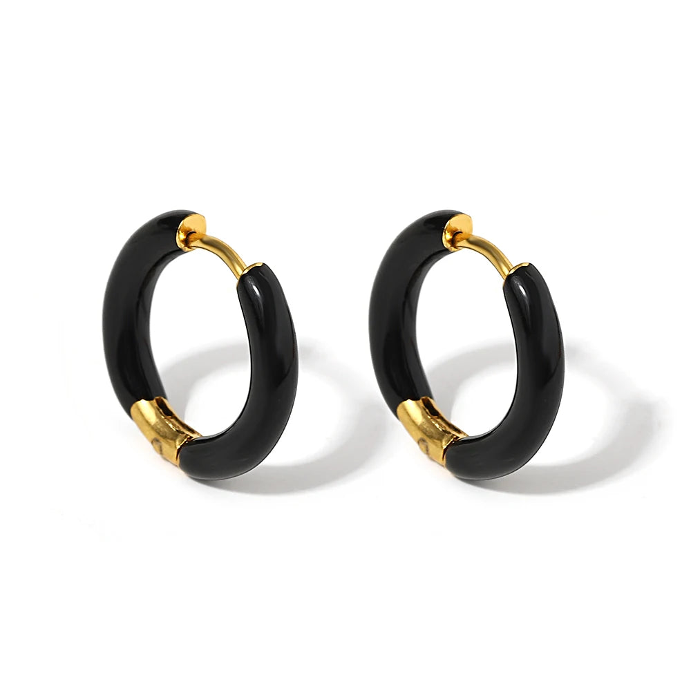 AENSOA Colorful Enamel Stainless Steel Hoop Earrings for Women Geometric Round Circle Earrings Trendy Gold Color Jewelry 2023