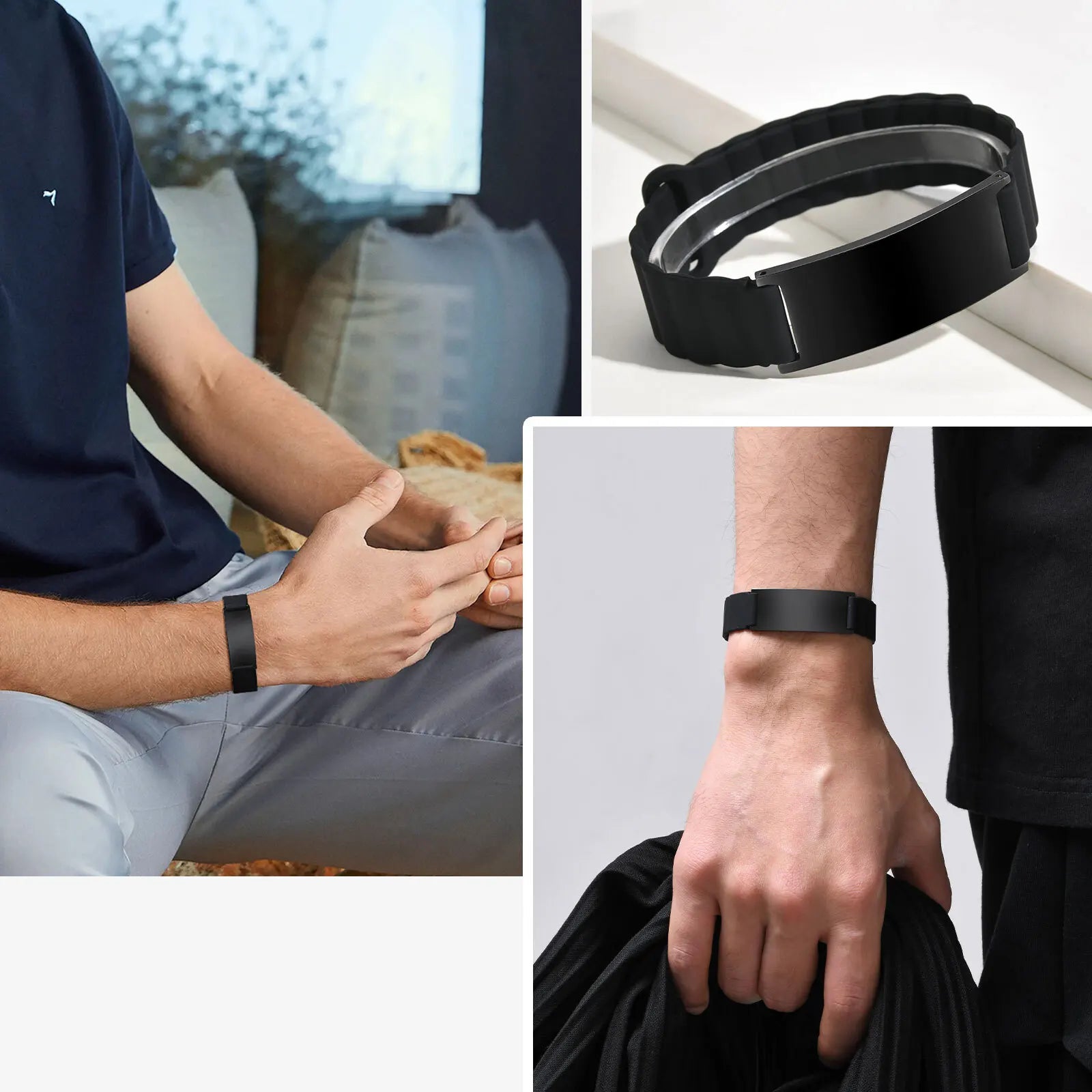 Vnox Soft Comfortable Band Bracelet Gift for Men Dad,Free Custom Steel Bangle, Adjustable Waterproof Magnet Silicone Wristband