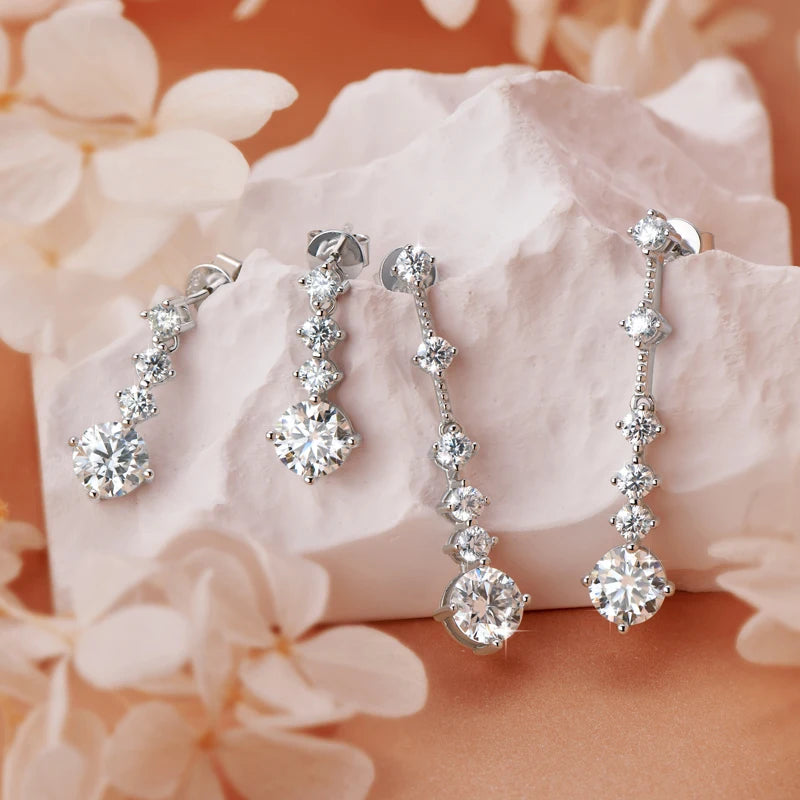 OXTAO 925 Sterling Silver Full Lab Moissanite Drop Earrings Wedding Diamond Earrings Jewelry for Women with GRA Certified