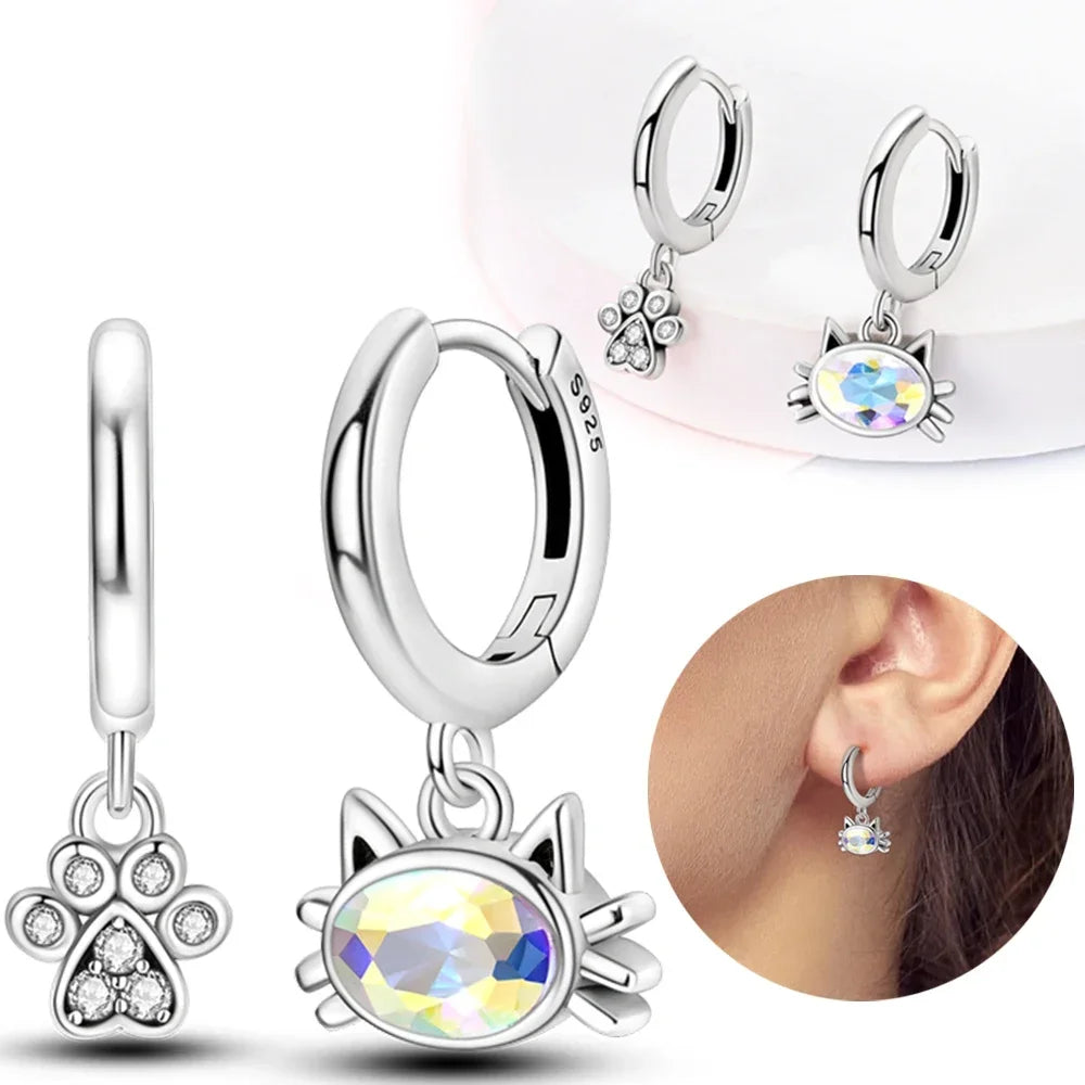 2025 All New Sterling Silver S925 Honey Bees, Cats, Dogs Zircon Earrings and Eardrop Simple Fine Jewelry Women Girls Party Gift