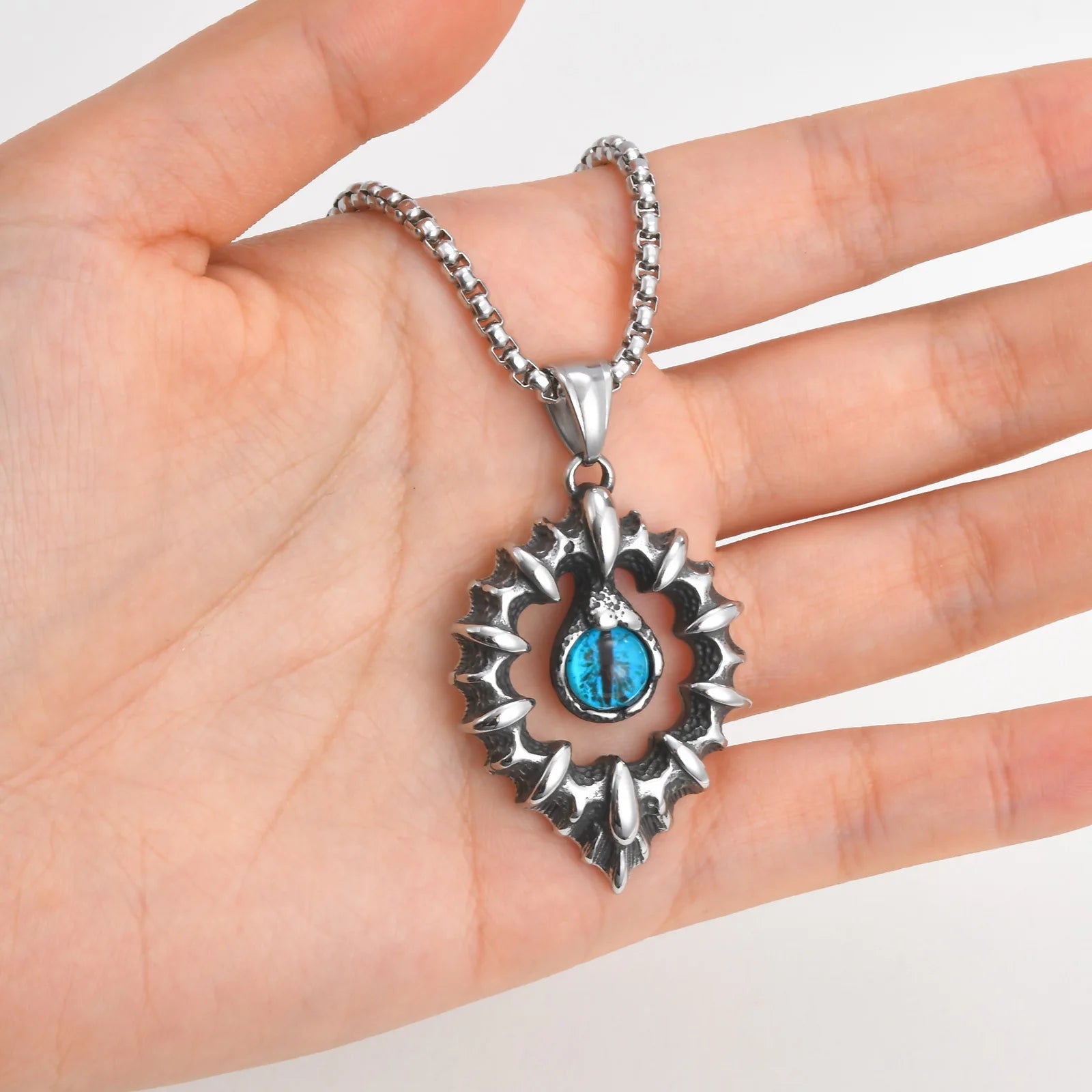 Vnox Men's Biker Punk Rock Pendant Necklaces, Blue Evil Eye Charm with Waterdrop Frame Pendant, Protection Accessory