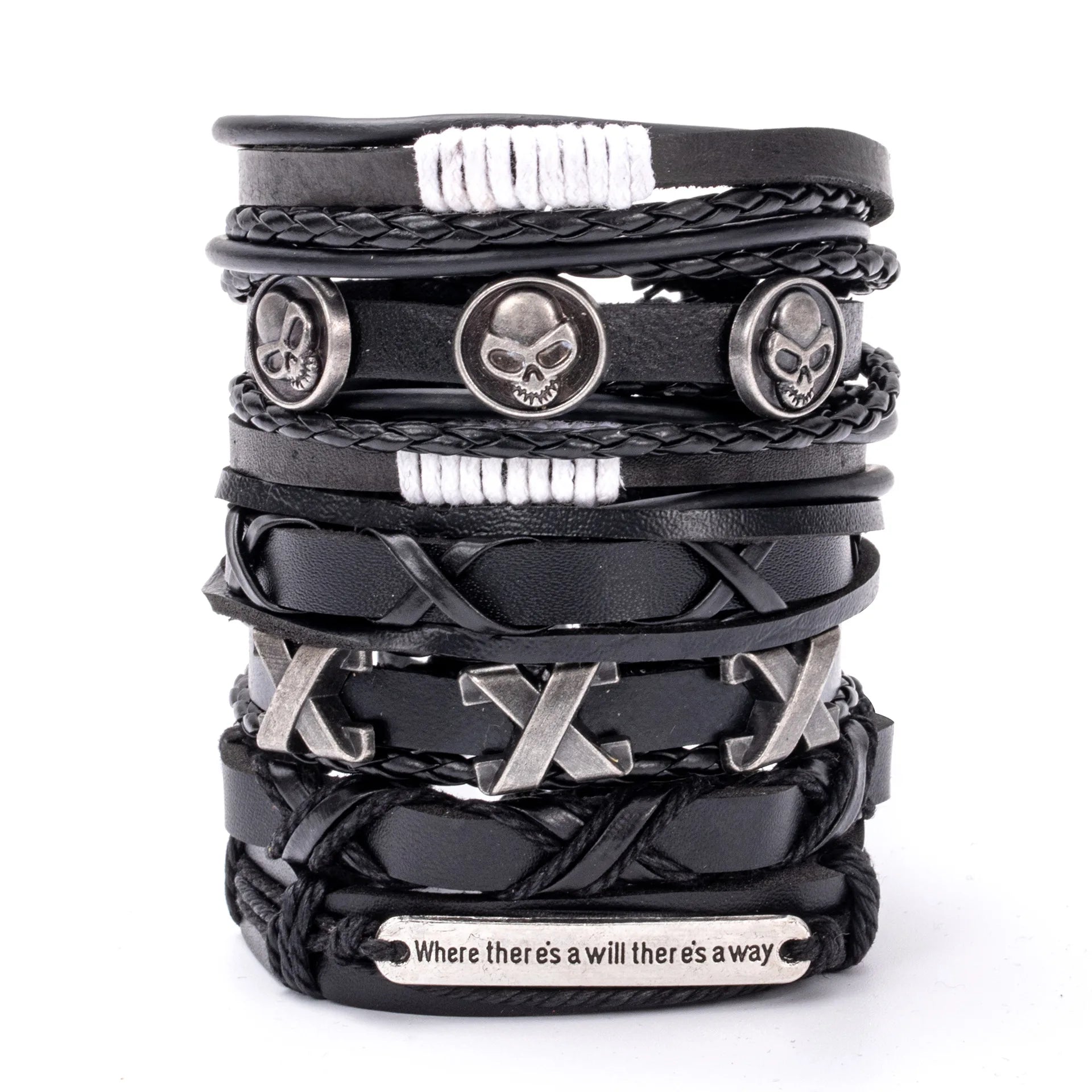 8 Fashion Bracelet Viking Bracelet For Men Hand Bracelets Woven Skull Hand Jewelry Adjustable Leather Set Bracelet For Leather