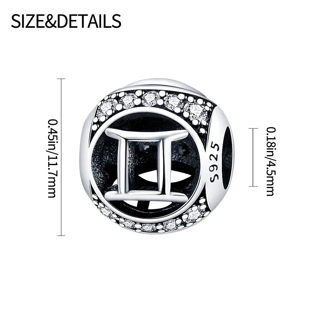 925 Sterling Silver 12 Constellation Beads Charm Fit Original  Bracelet for Women Jewelry Birthday Fashion Gift