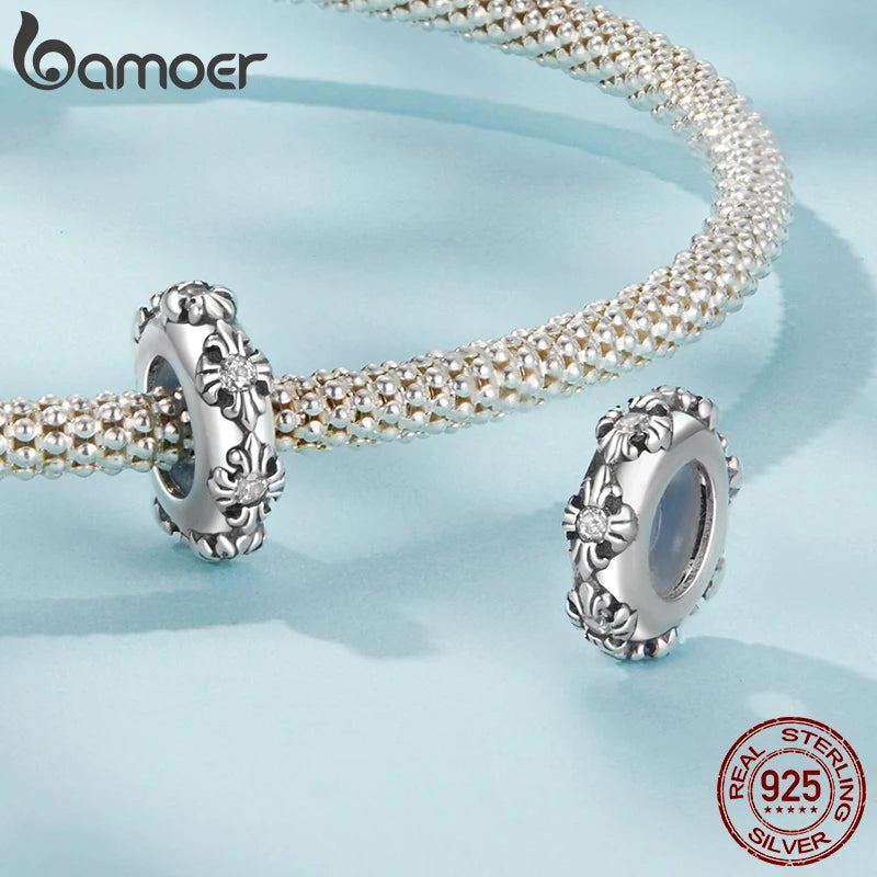BAMOER 925 Sterling Silver Vintage Cross Silicone Stopper Beads fit Original Bracelet DIY Jewelry Accessories bamoer Beads