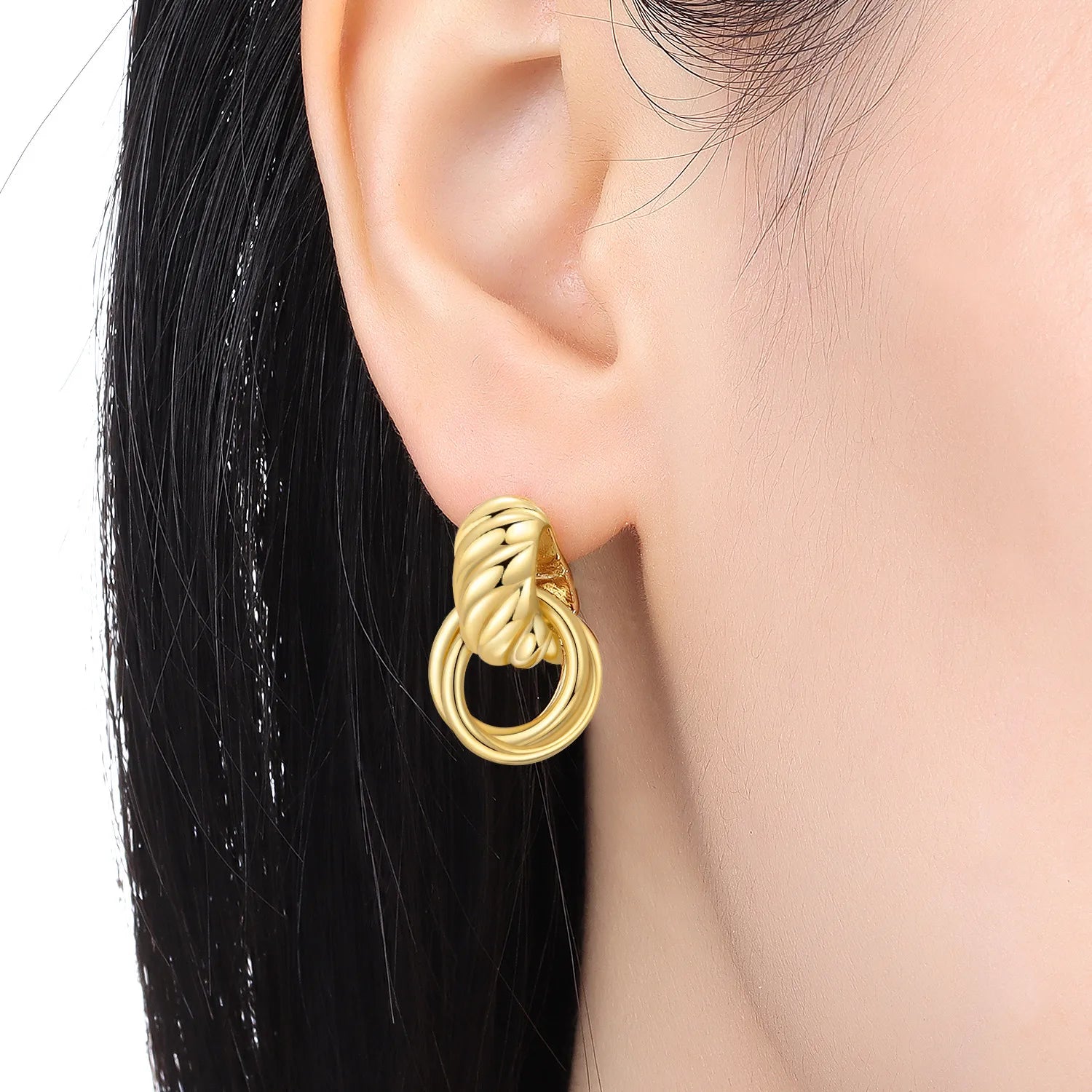 PANPOKI  925 Sterling Silver Gold Versatile Double Ring Earrings Stud Earrings For Lady S925 Jewelry Party Anniversary Gifts