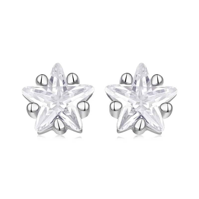 Boucles d'oreilles BAMOER Mini Étoile en argent sterling 925, hypoallergéniques, serties de zirconiums cubiques, en forme de fleur. Bijou brillant à offrir aux femmes et adolescentes.