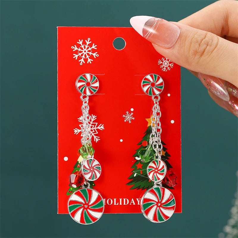 Christmas Drop Earrings For Women Shiny Rhinestone Santa Claus Xmas Tree Snowman Elk Snowflake Long Tassel Dangle Earring Gifts