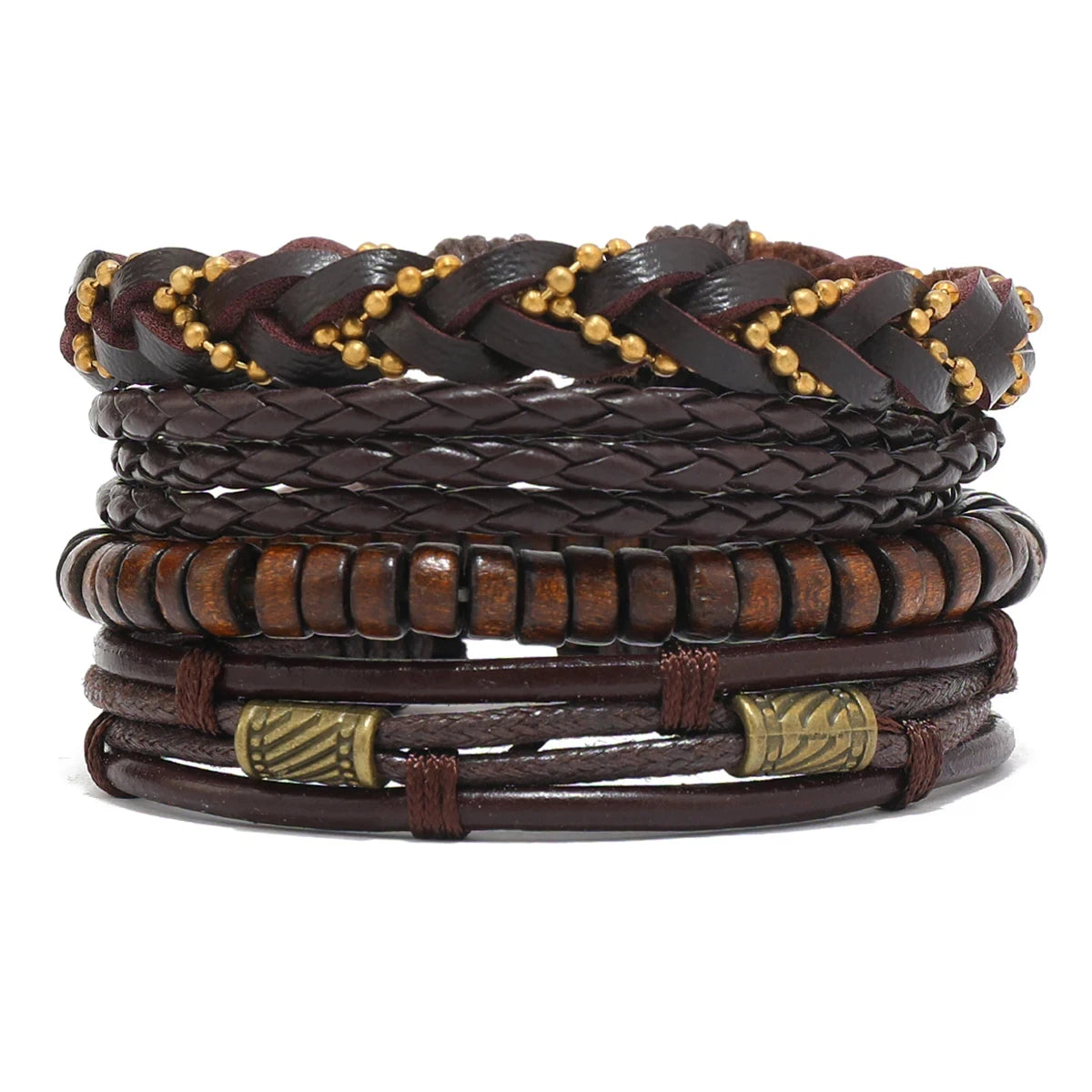 Vintage Cross Multi-Layer Beaded Wooden Beads Men's Bracelet Multi-Piece Set Bracelet