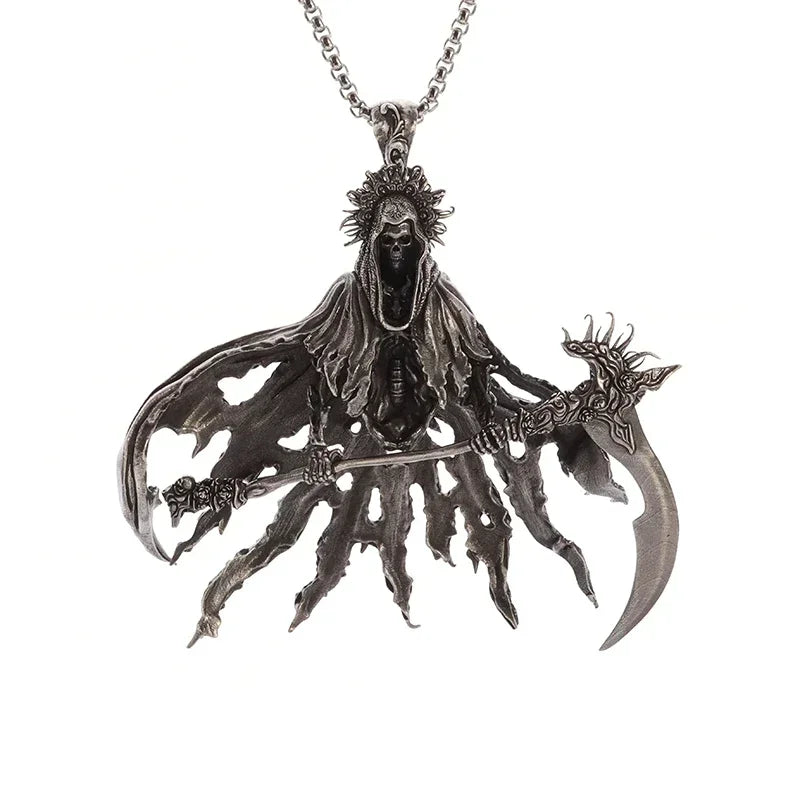 Hell Death Scythe Necklace Pendant Gothic Mysterious Devil Necklace Men\'s Personality Punk Retro Halloween Trend Jewelry