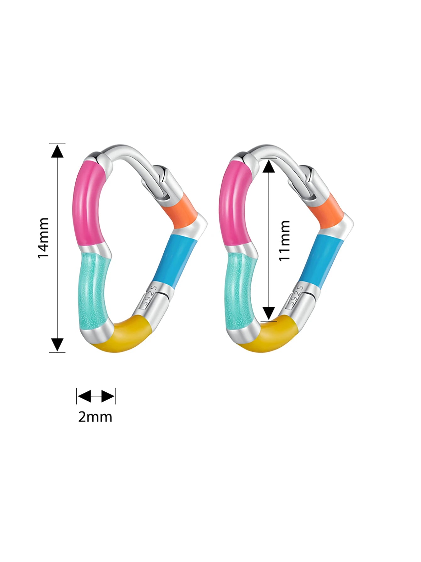 BISAER 925 Sterling Silver Dopamine Heart Hoop Earrings Minimalist Love Enamel Stud Ear for Women Original Party Fine Jewelry